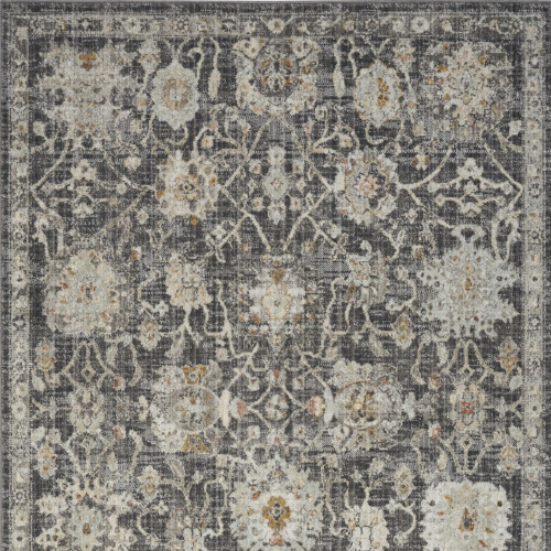 4' X 6' Gray Ivory And Black Floral Distressed Area Rug