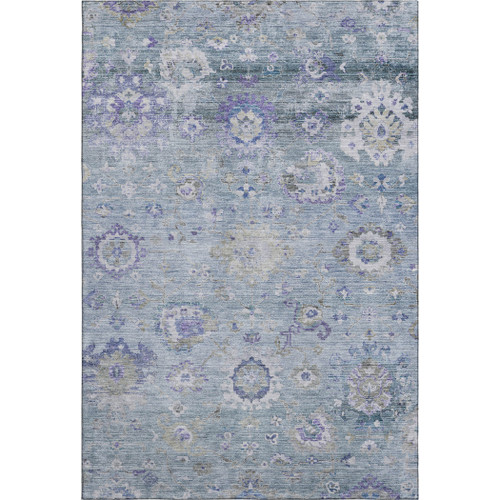 8' X 10' Sky Blue Beige And Purple Floral Washable Area Rug With UV Protection
