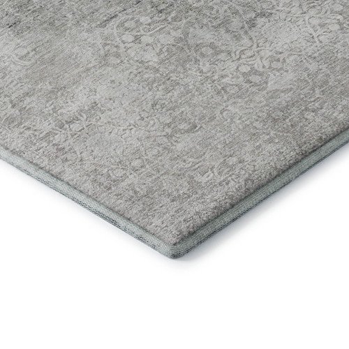 9' X 12' Gray And Ivory Oriental Washable Area Rug With UV Protection