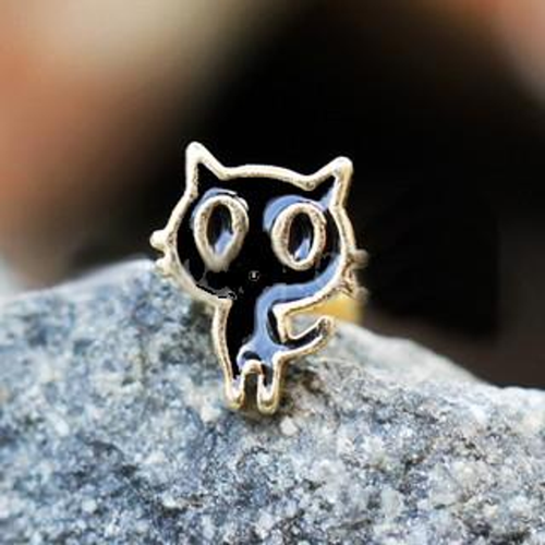 Gold Plated Black Alley Cat Cartilage Earring
