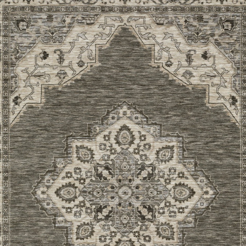 7' X 10' Gray And Beige Medallion Area Rug With Fringe