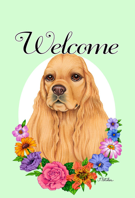 Cocker Spaniel Buff - Best of Breed Welcome Flowers Garden Flag 
