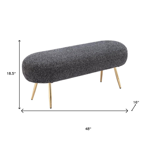 48" Black and Gold Fabric Upholstered Bench