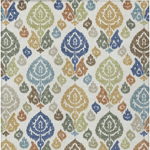 10' X 14' Ivory And Gold Damask Washable Indoor Outdoor Area Rug
