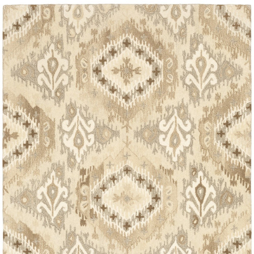 10' X 13' Beige And Ivory Wool Abstract Hand Tufted Area Rug