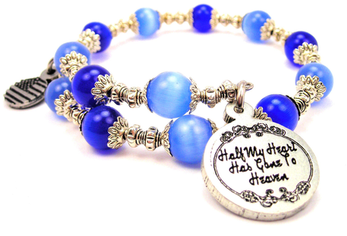 Half My Heart Has Gone To Heaven Cat's Eye Beaded Wrap Bracelet