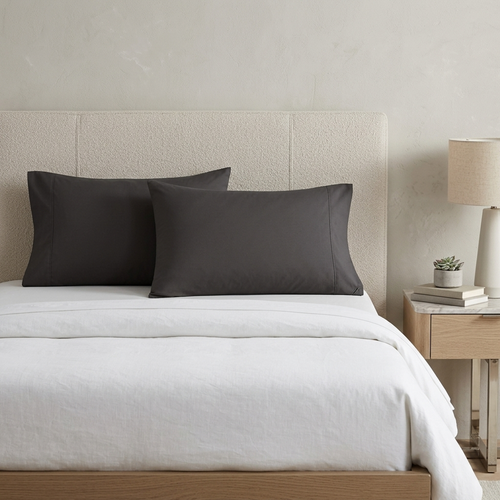 Set of Two Charcoal Cotton King Pillowcases