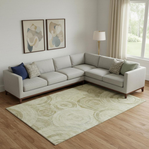 9' X 12' Wheat And Beige Geometric Washable Area Rug With UV Protection