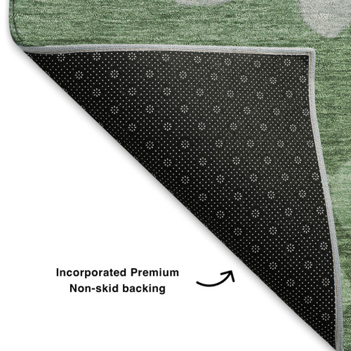 8' X 10' Green And Gray Floral Washable Area Rug With UV Protection
