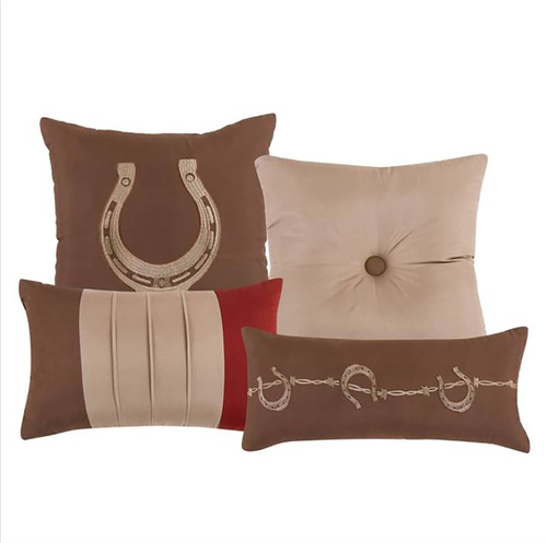 7 Piece Comforter Set Brown Red Horseshoe Western Bedding