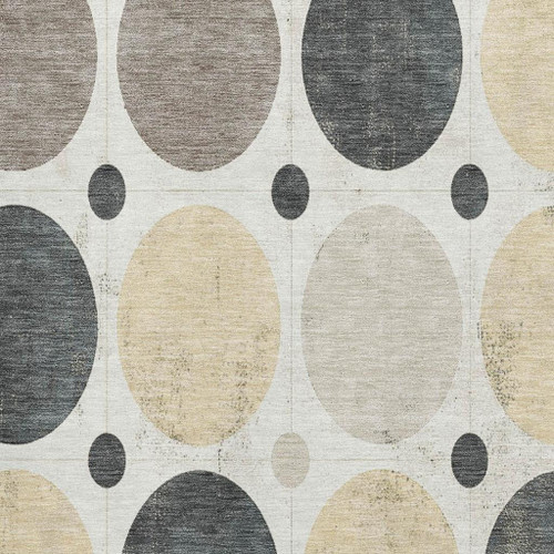 9' X 12' Ivory Charcoal And Beige Geometric Washable Area Rug With UV Protection