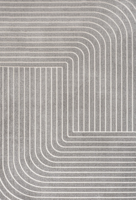 8' X 10' Gray And Ivory Striped Indoor Outdoor Area Rug