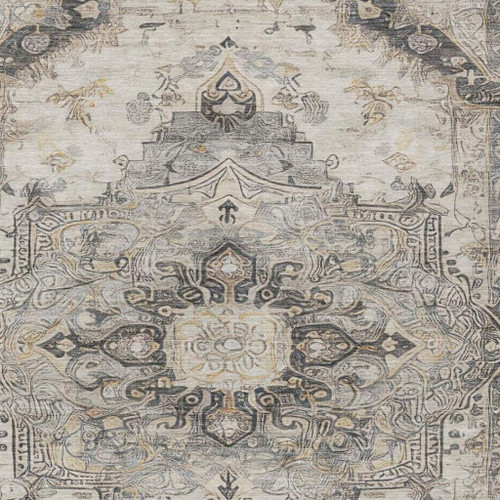 3' X 5' Silver And Gray Floral Medallion Washable Indoor Outdoor Area Rug