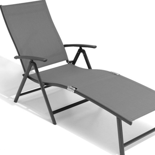 45" Gray Aluminum Eight Position Adjustable Outdoor Folding Chaise Lounge
