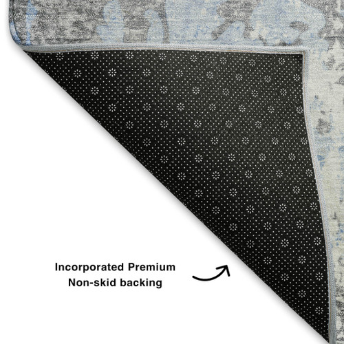 10' X 14' Sky Blue And Ivory Abstract Washable Area Rug With UV Protection