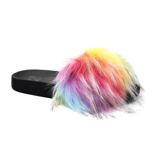RIRI-19 Women's Flat Indoor Sandal With Multicolor Fur