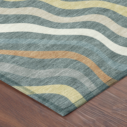 8' X 10' Teal Blue And Taupe Abstract Washable Indoor Outdoor Area Rug