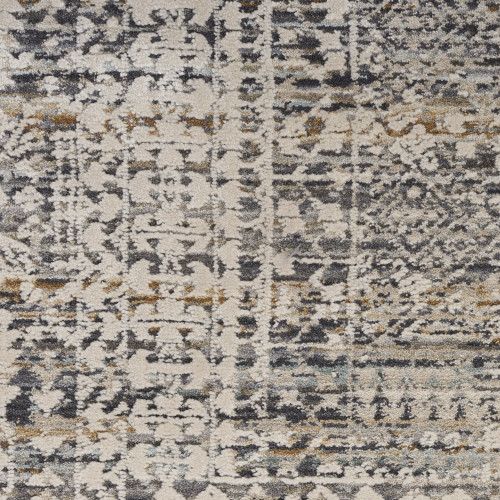 8' Ivory And Slate Gray Oriental Distressed Runner Rug With Fringe
