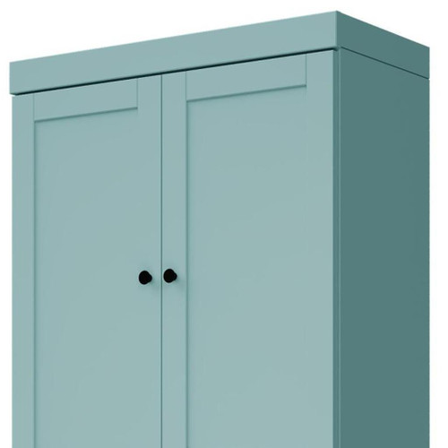 72" Aqua Solid Wood Adjustable Six Tier Library Bookcase with Four Doors