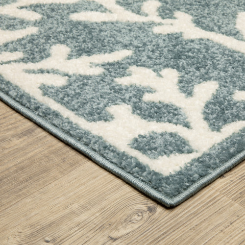 8' X 10' Blue And Ivory Seashell and Coral Area Rug