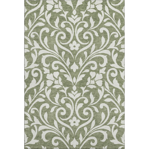3' X 5' Fern Green And Beige Floral Washable Area Rug With UV Protection