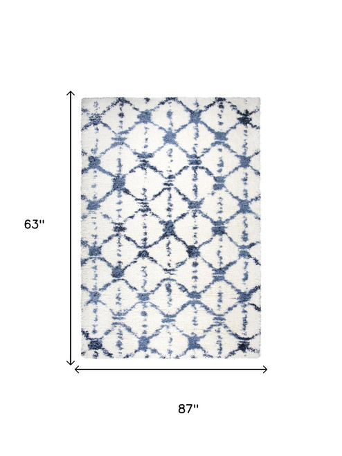 5' X 7' Ivory And Beige Trellis Shag Area Rug