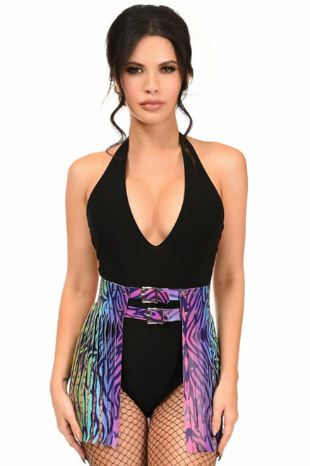 Rainbow Animal Print Faux Leather Fringe Skirt