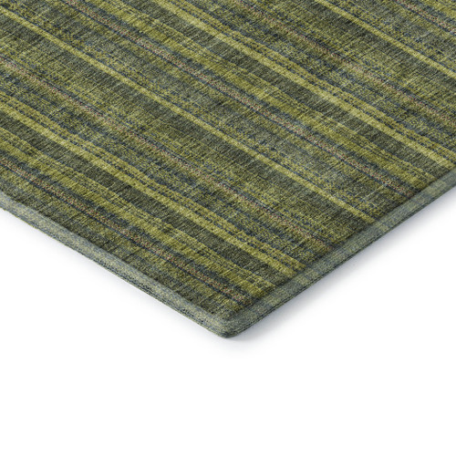 9' X 12' Olive Green And Navy Blue Striped Washable Area Rug With UV Protection