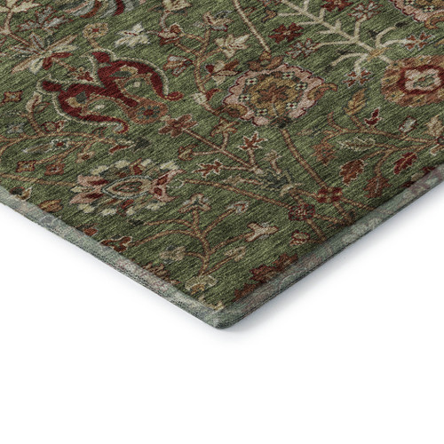 5' X 8' Fern Green Red And Ivory Floral Washable Area Rug With UV Protection
