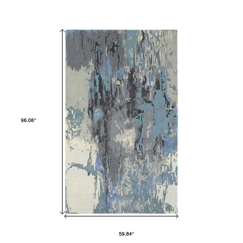 5' X 8' Blue And Gray Abstract Hand Tufted Area Rug