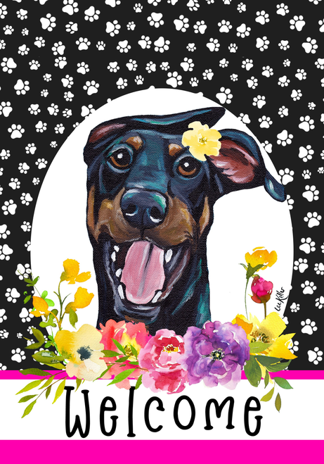 Doberman  - Hippie Hound Studios Paw Prints  House and Garden Flags