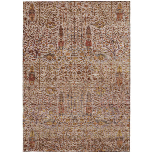 10' X 14' Terra Cotta And Beige Floral Washable Indoor Outdoor Area Rug