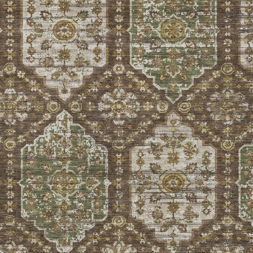 10' X 14' Chocolate And Brown Damask Washable Indoor Outdoor Area Rug