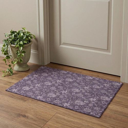 3' X 5' Plum And Ivory Floral Washable Area Rug With UV Protection