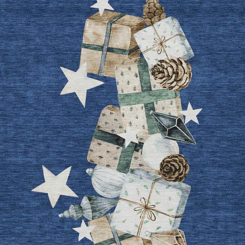 5' X 8' Navy Blue Beige Ivory And Taupe Presents Washable Indoor Outdoor Area Rug
