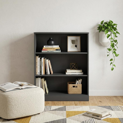 36" Gray Solid Wood Adjustable Three Tier Library Bookcase