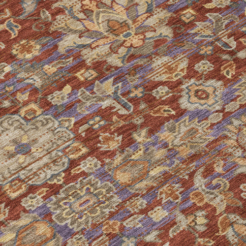 8' Burgundy And Orange Round Floral Medallion Washable Indoor Outdoor Area Rug