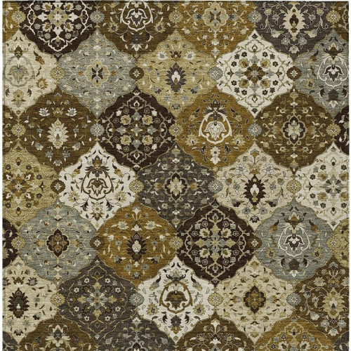 3' X 5' Brown Gray And Gold Floral Medallion Washable Indoor Outdoor Area Rug