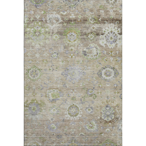 3' X 5' Beige Green And Blue Floral Washable Area Rug With UV Protection