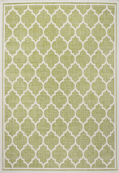 4' X 6' Green And Cream Geometric Indoor Outdoor Area Rug
