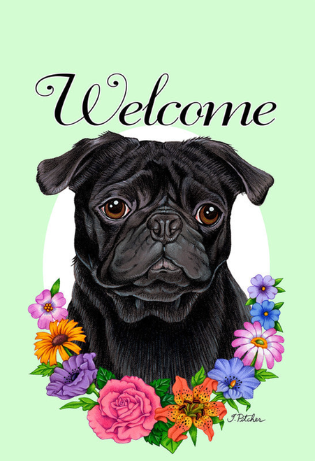 Pug  Black- Best of Breed Welcome Flowers Garden Flag 
