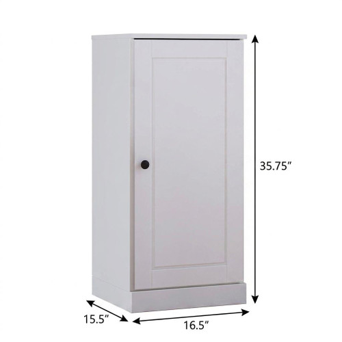 36" White Solid Wood Adjustable Three Tier Library Bookcase with One Door