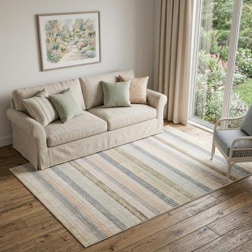 5' X 8' Ivory And Navy Blue Striped Area Rug
