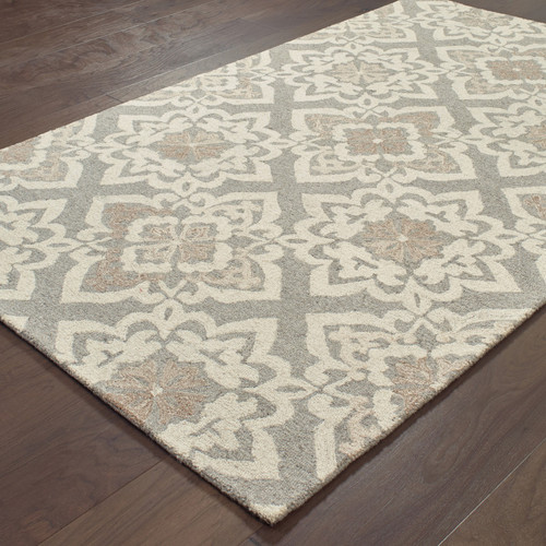 10' X 13' Sand And Gray Wool Geometric Hand Tufted Area Rug