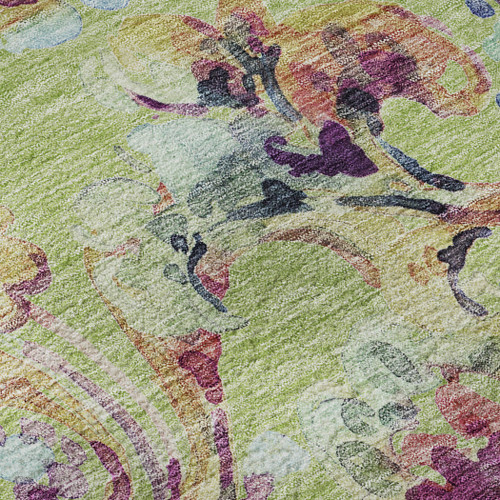3' X 5' Artichoke Green Blue And Pink Paisley Washable Area Rug With UV Protection