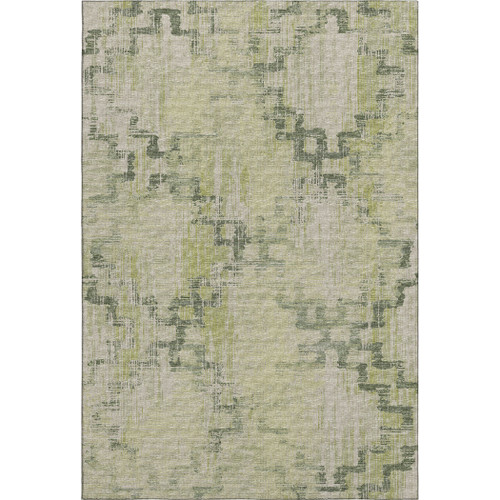 9' X 12' Green And Beige Tribal Washable Area Rug With UV Protection