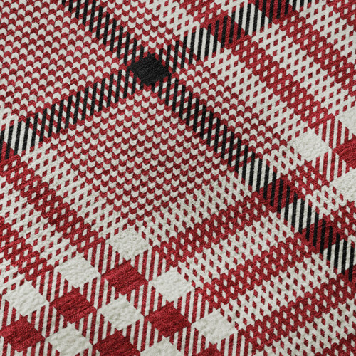 5' X 8' Red Ivory And Black Plaid Washable Area Rug With UV Protection