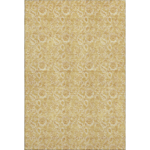 8' X 10' Gold And Wheat Floral Washable Area Rug With UV Protection