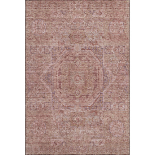 9' X 12' Salmon And Beige Oriental Washable Area Rug With UV Protection