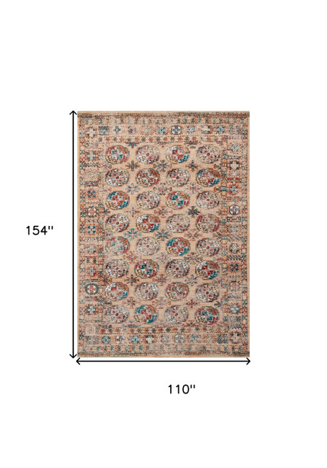 9' X 13' Orange And Red Tribal Washable Area Rug With UV Protection
